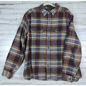 WOOLRICH Men's XL Brown Plaid Long Sleeve Flannel Heavyweight Button Up Shirt